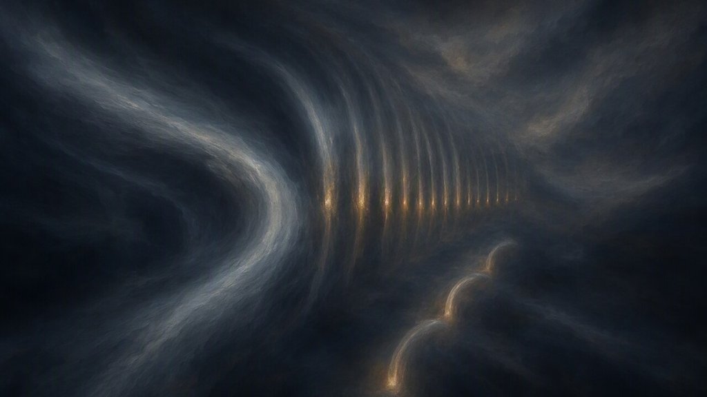 A massive current and a small one pass through soft gates of different density, abstract oil painting.