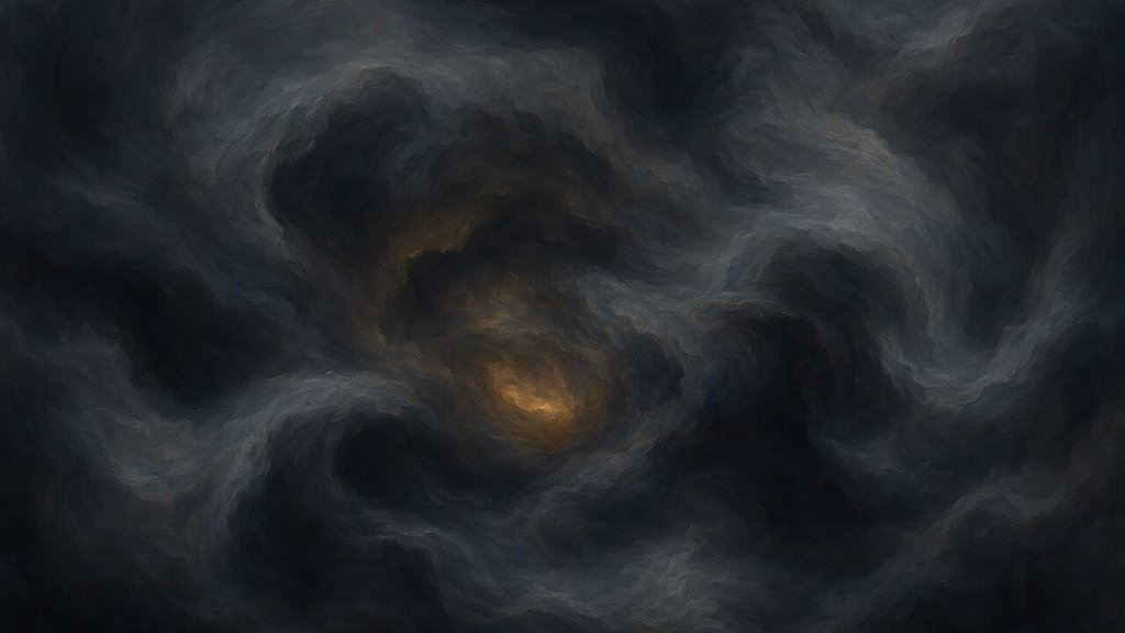 A cramped knot of overlapping churning waves with no room to flow and a tiny strained amber glow.